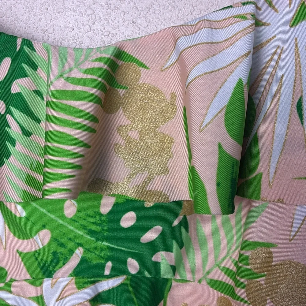 DISNEY Small World Women XS Mickey Mouse Tropical Print One Piece Swimsuit Girly
